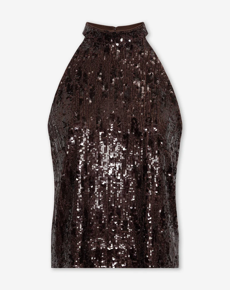 COLETTE SEQUINS HALTER TOP BRUIN