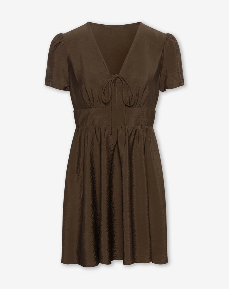 LUX V-NECK DRESS BRUIN