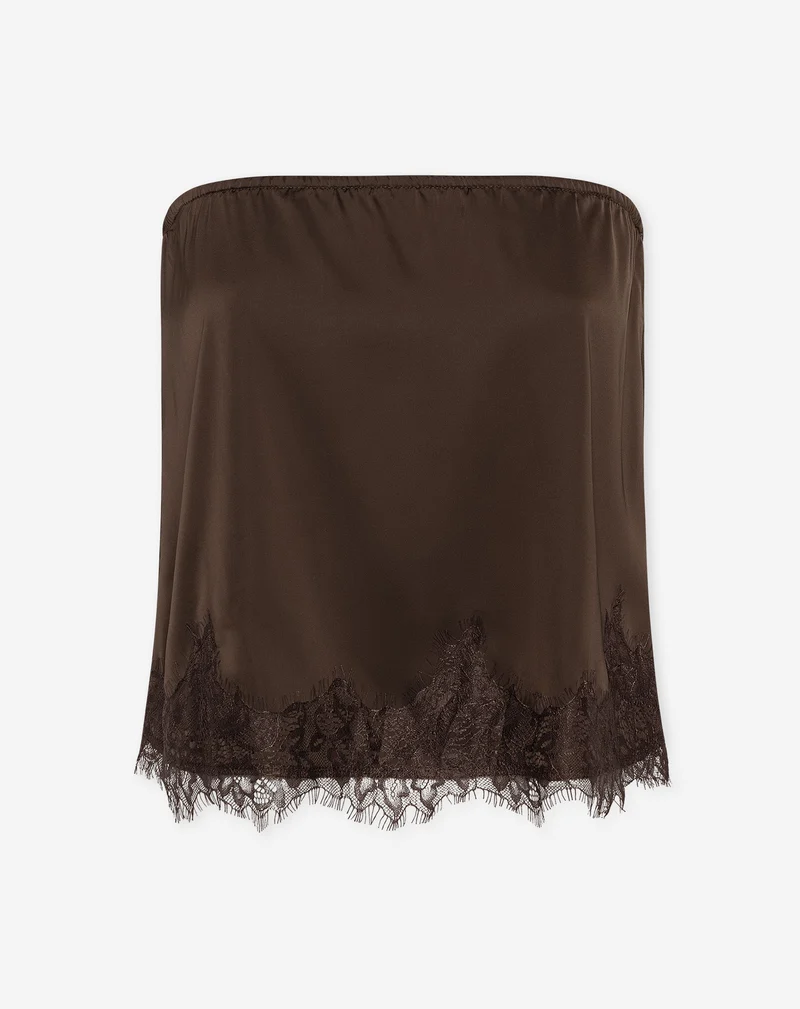 STACEY STRAPLESS SATIN LACE TOP BRUIN