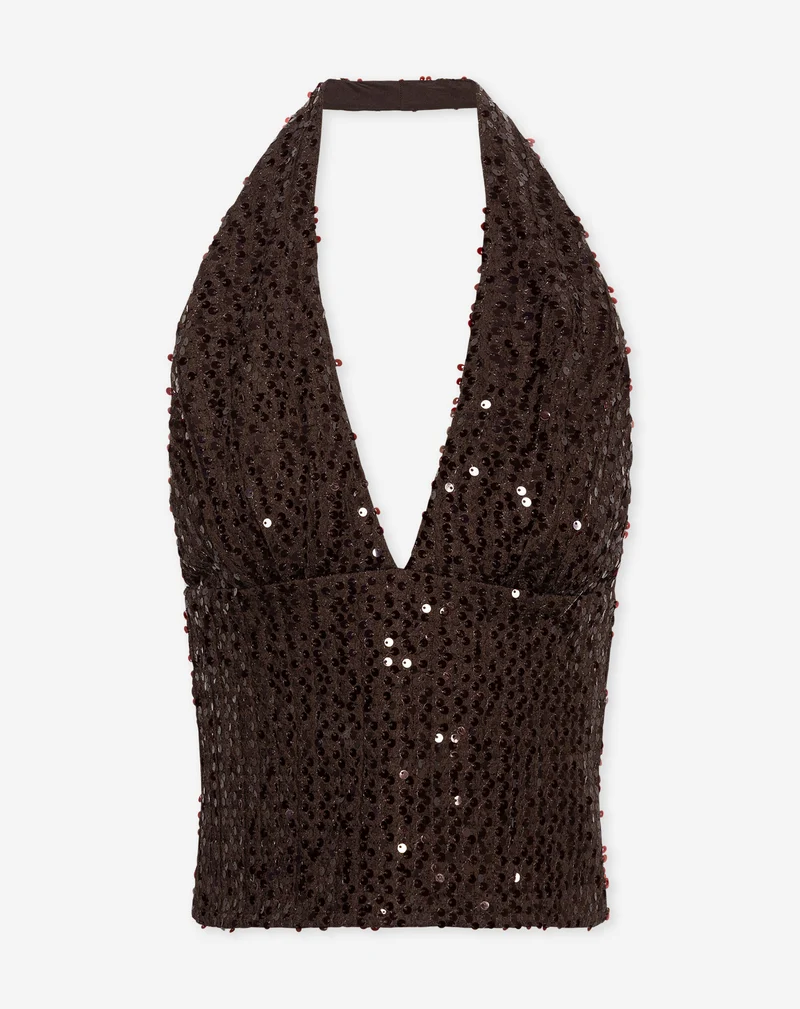 LOVA SEQUINS HALTER TOP BRUIN