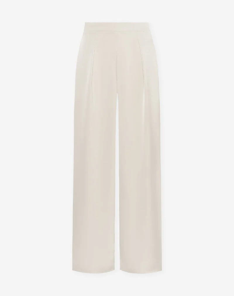 VICE PLEATED SATIN WIDE LEG PANTS PETITE CRÈME