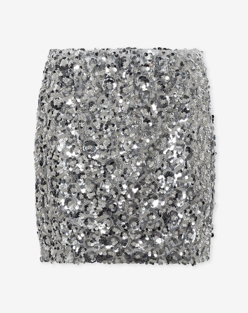 RODIE FLOWER SEQUIN SKIRT ZILVER