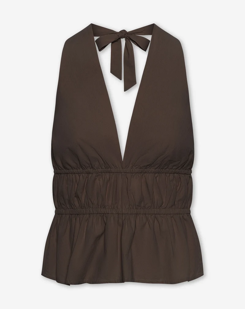 KIRA PEPLUM HALTER TOP BRUIN