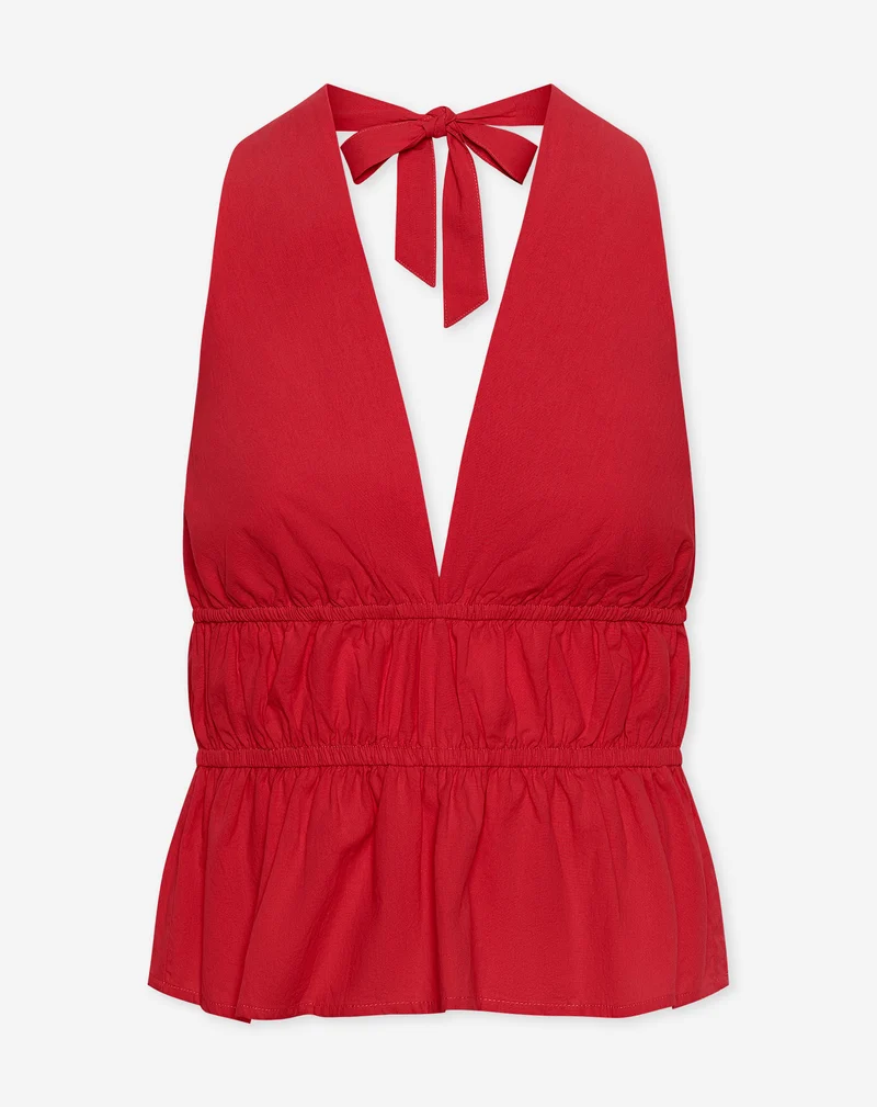 KIRA PEPLUM HALTER TOP ROOD
