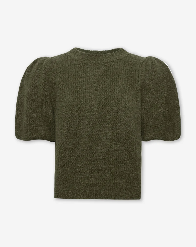 DANI PUFF SLEEVE KNIT DONKER OLIJFGROEN