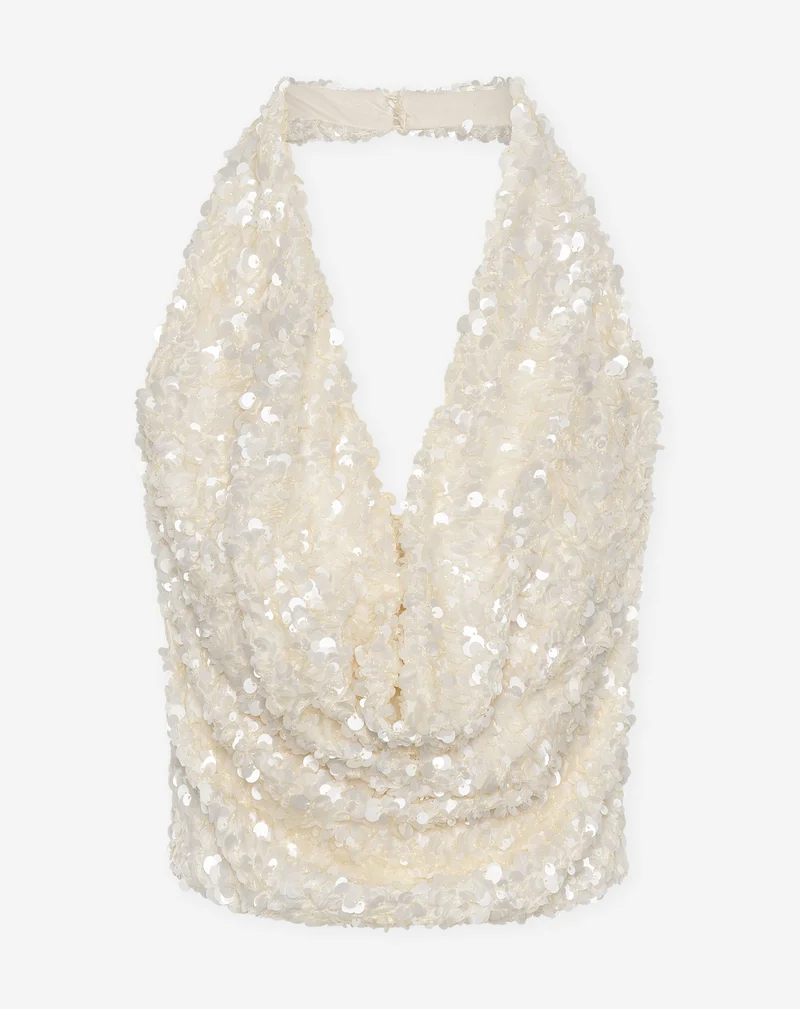 STERRE SEQUIN HALTER TOP CRÈME