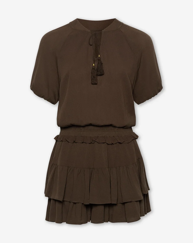 BECCA VISCOSE FRILL DRESS BRUIN