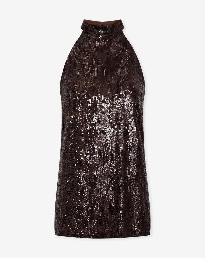 COLETTE SEQUINS HALTER DRESS BRUIN