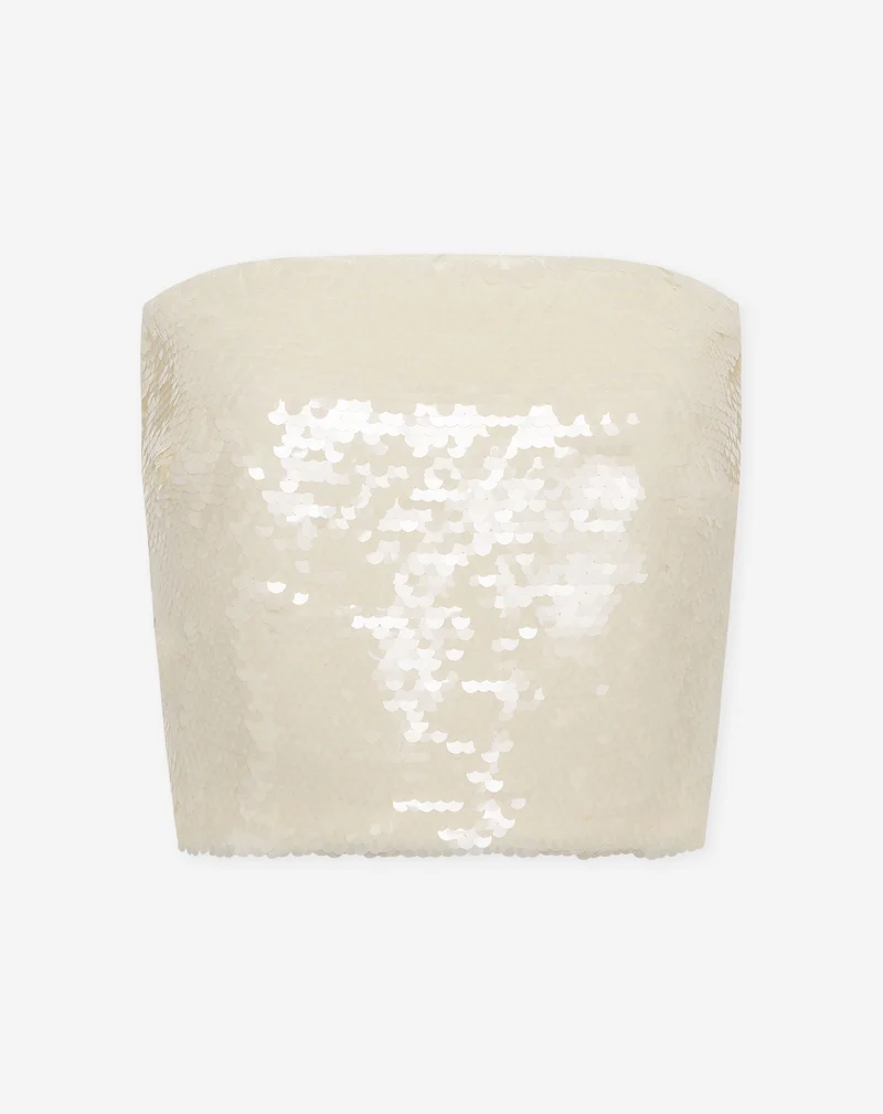 TAZZY SEQUIN BANDEAU TOP CRÈME