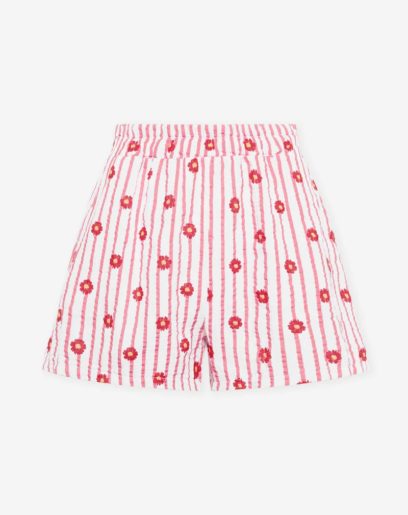 FLOWER STRIPE MOUSSELINE SHORTS ROZE