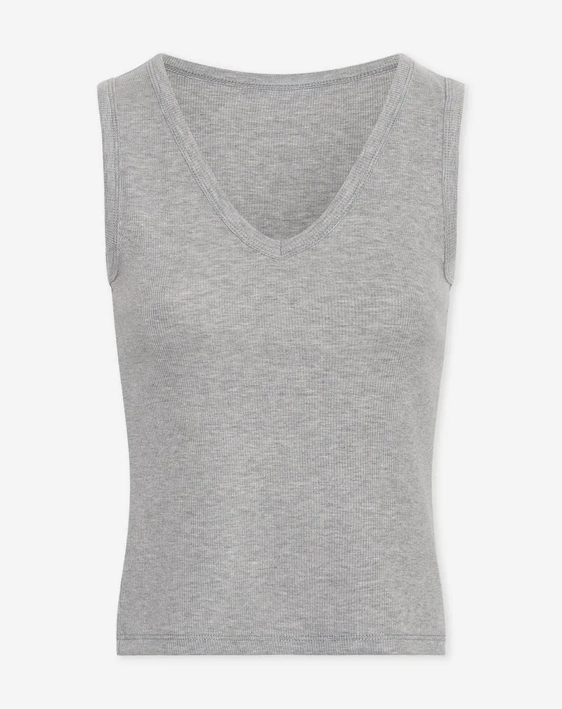 SLEEVELESS VNECK TOP RIB GRIJS MELANGE