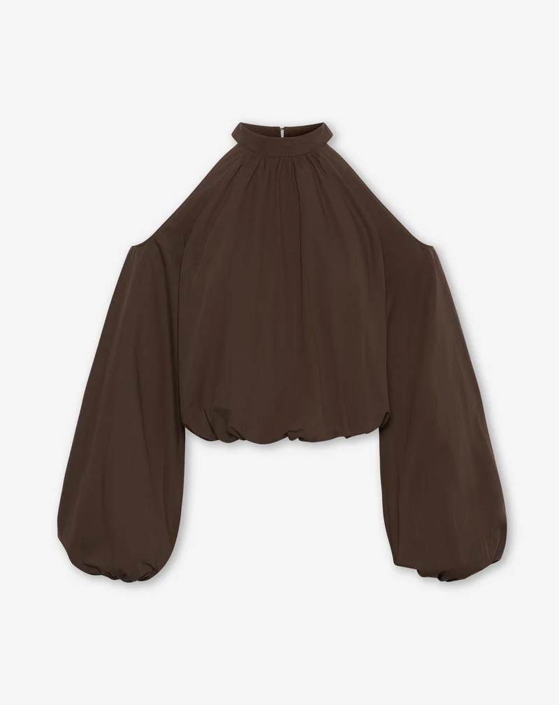 POPLIN CUT OUT SHOULDER BLOUSE BRUIN