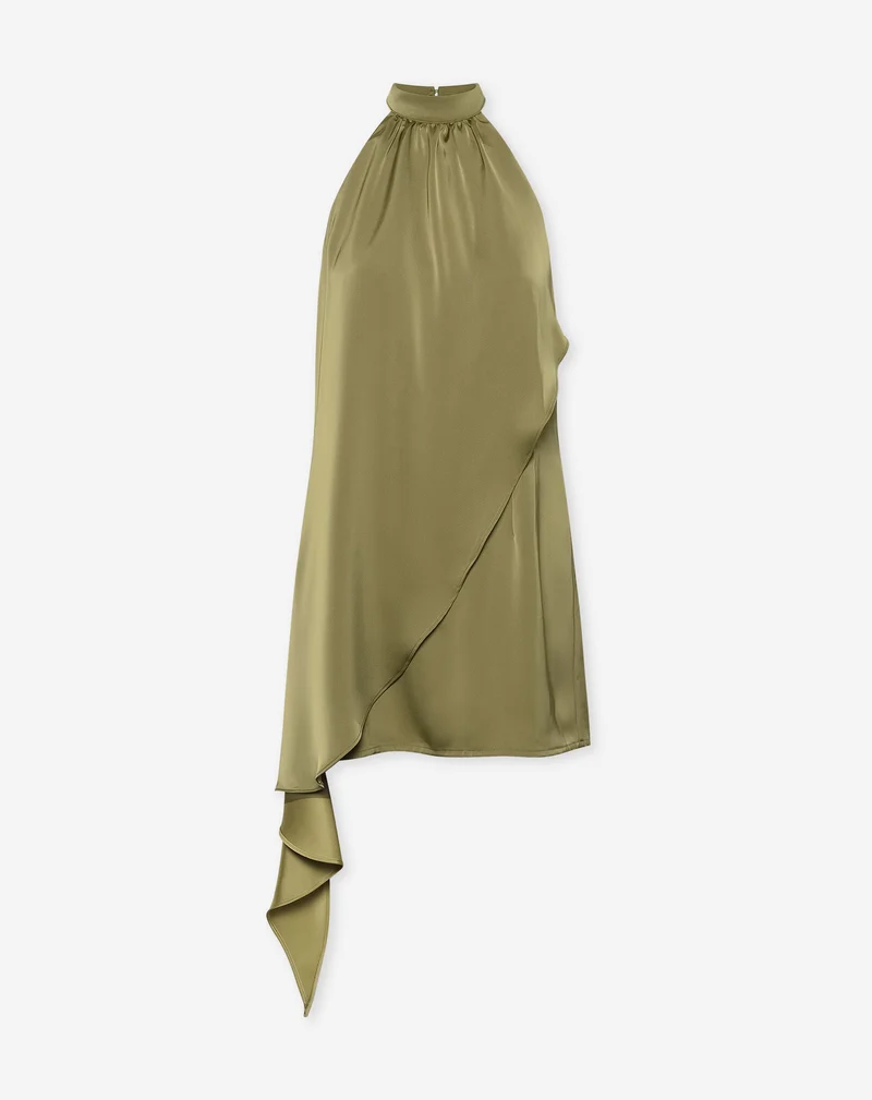 VICE SATIN HALTER DRESS OLIJFGROEN