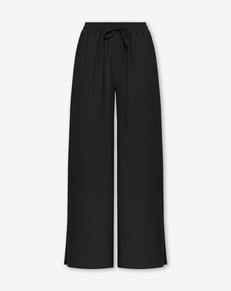 DAVINA VISCOSE SLIT PANTS ZWART