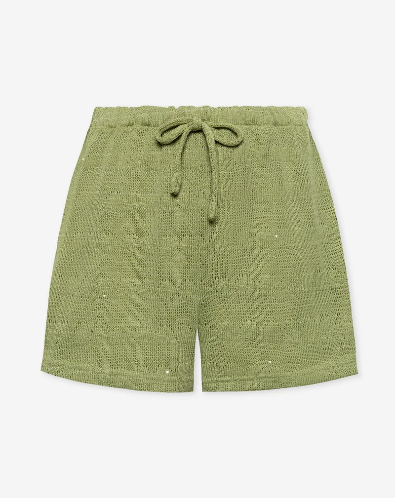 RICKY KNITTED SEQUINS PULL ON SHORTS PISTACHE
