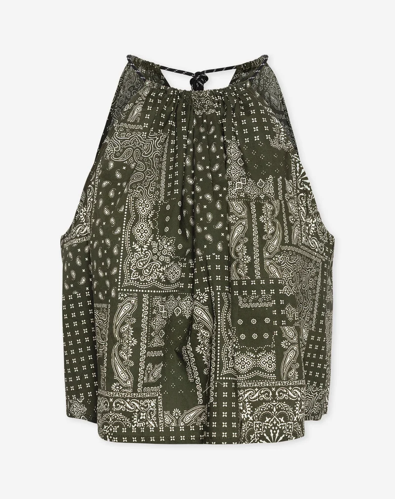 AMARI BANDANA LACE HALTER TOP GROEN