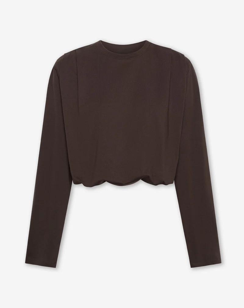 PADDED SHOULDER BUBBLE HEM LONGSLEEVE TEE BRUIN