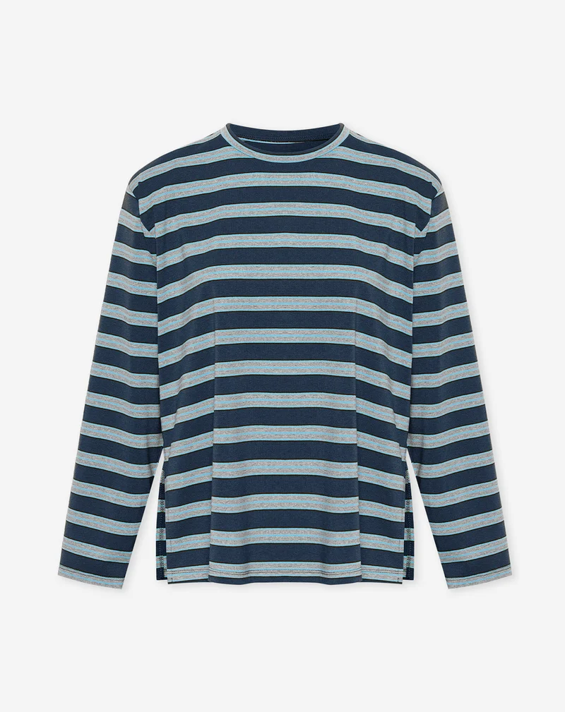 STRIPE PADDED SHOULDER LONG SLEEVE TEE MARINEBLAUW