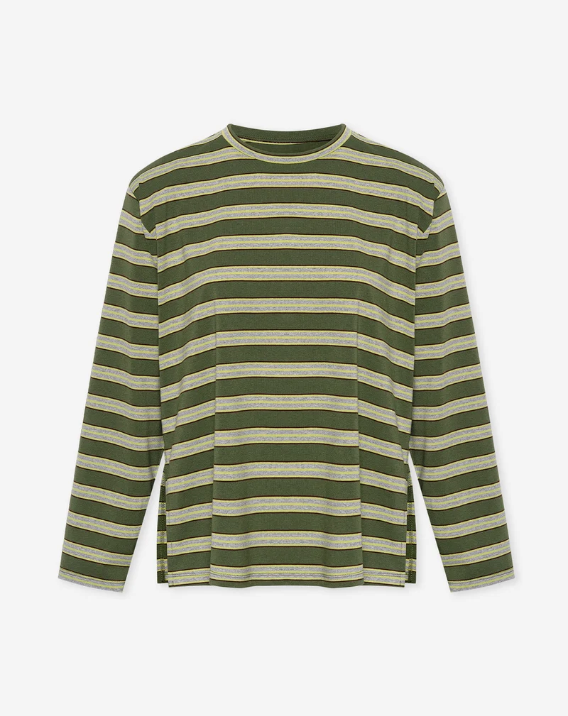 STRIPE PADDED SHOULDER LONG SLEEVE TEE GROEN