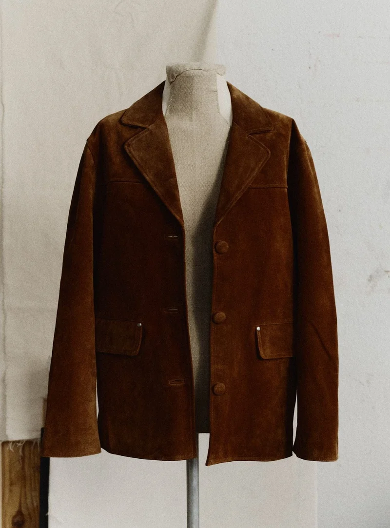 MAIRA REAL SUEDE BROWN LONG JACKET