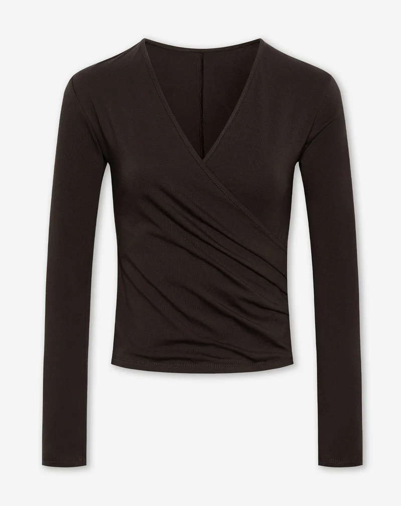 TAMAR WRAP LONG SLEEVE TOP DONKERBRUIN