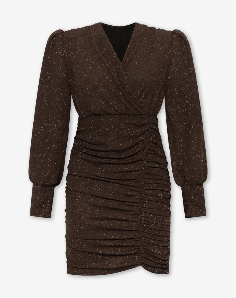 MAE CRINKLE GLITTER DRESS BRUIN
