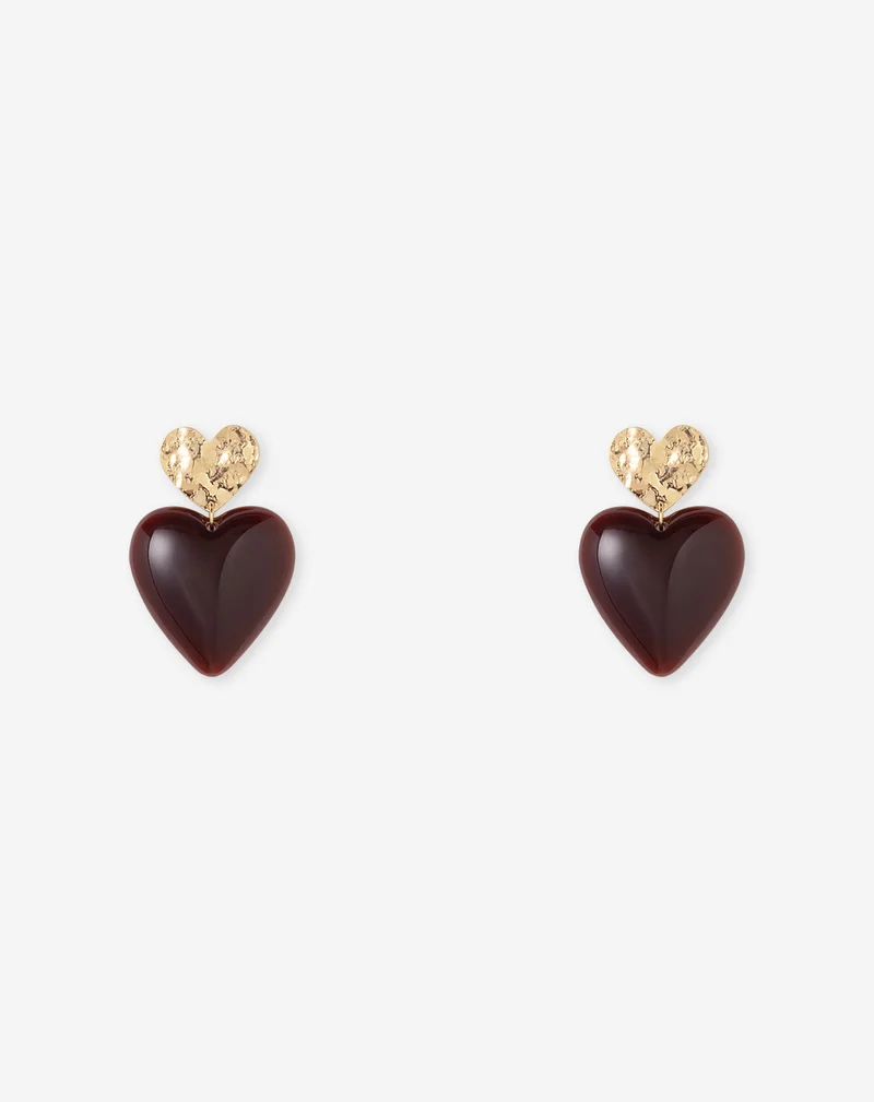 DOUBLE HEART RESIN EARRINGS BURGUNDY