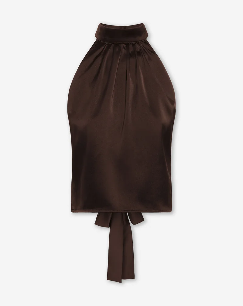 SATIN HALTER BOW TOP BRUIN