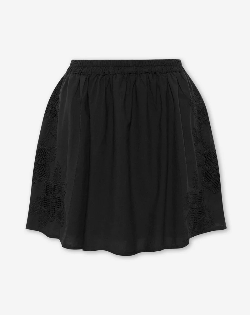 COTTON EMBROIDERY SKIRT ZWART