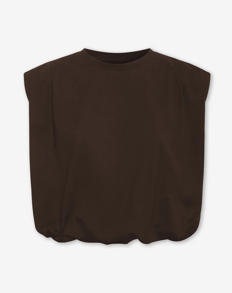 PADDED SHOULDER BUBBLE HEM TEE DONKERBRUIN
