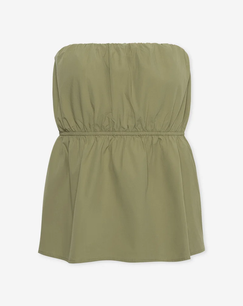 PEGGY POPLIN STRAPLESS TOP OLIJFGROEN