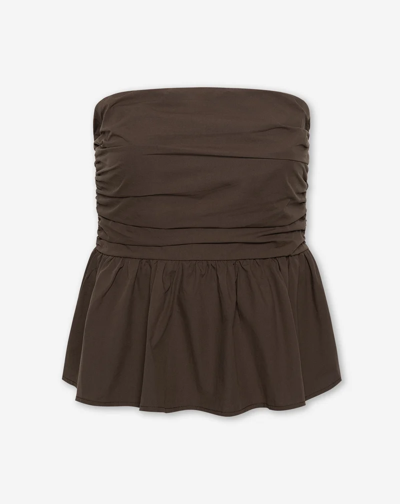 PEGGY POPLIN STRAPLESS PEPLUM TOP BRUIN