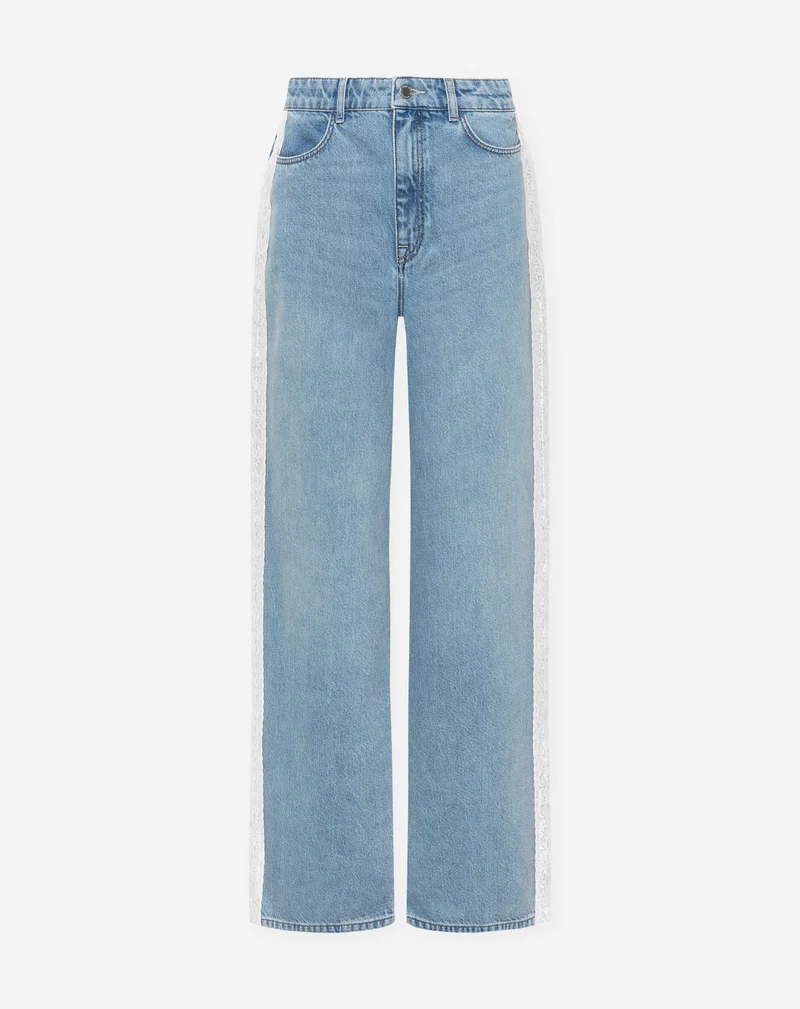 LACE TAPE WIDE LEG JEANS WIT