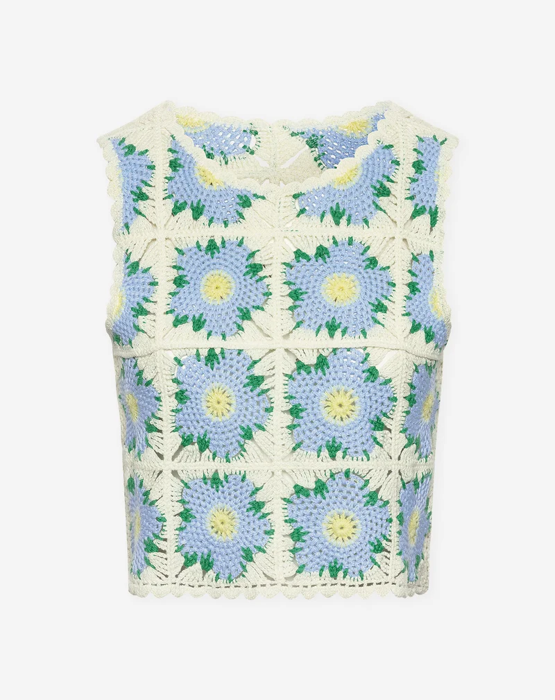FLOWER CROCHET TOP BLAUW