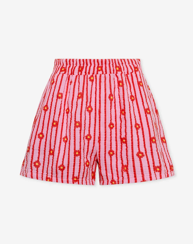 FLOWER STRIPE MOUSSELINE SHORTS ROOD