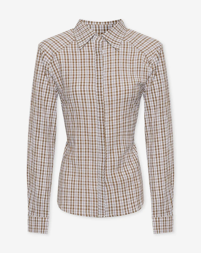 BINK SHOULDER PAD BLOUSE BRUIN CHECK