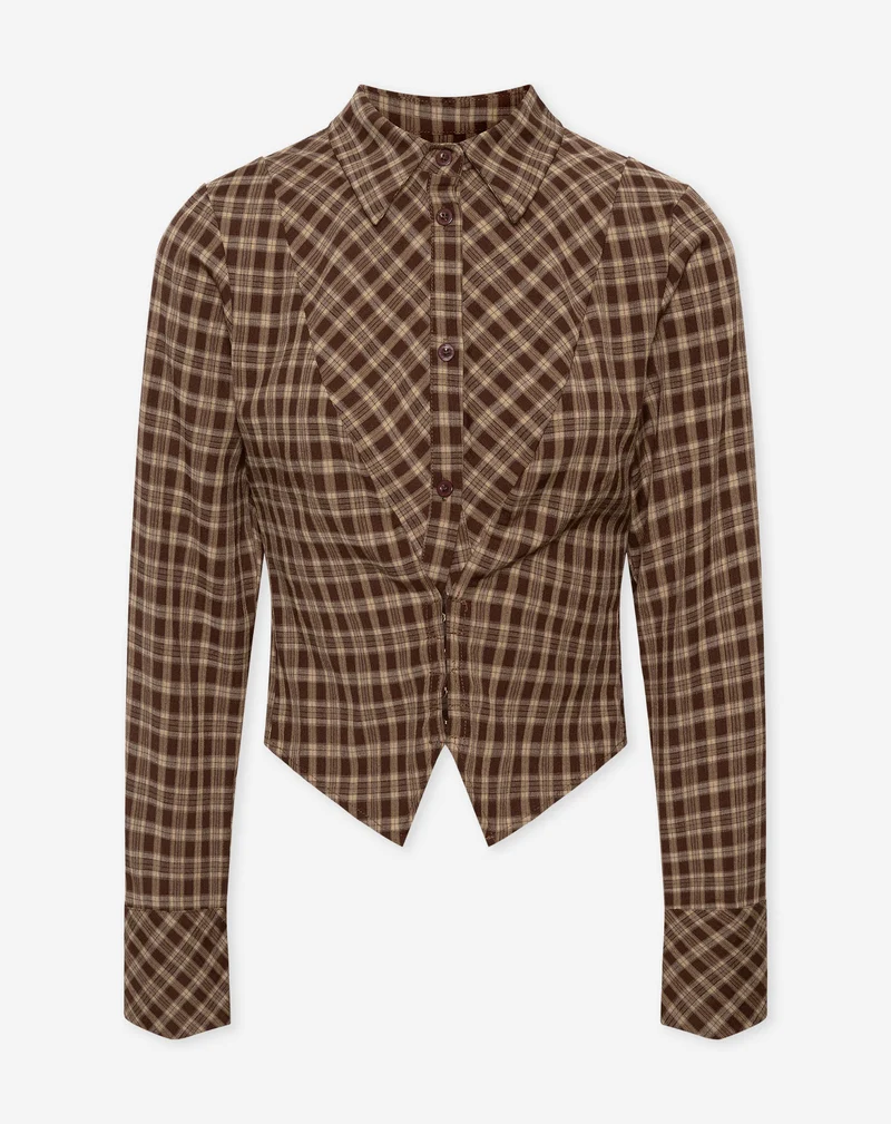 ISAYA FITTED CHECK BLOUSE BRUIN