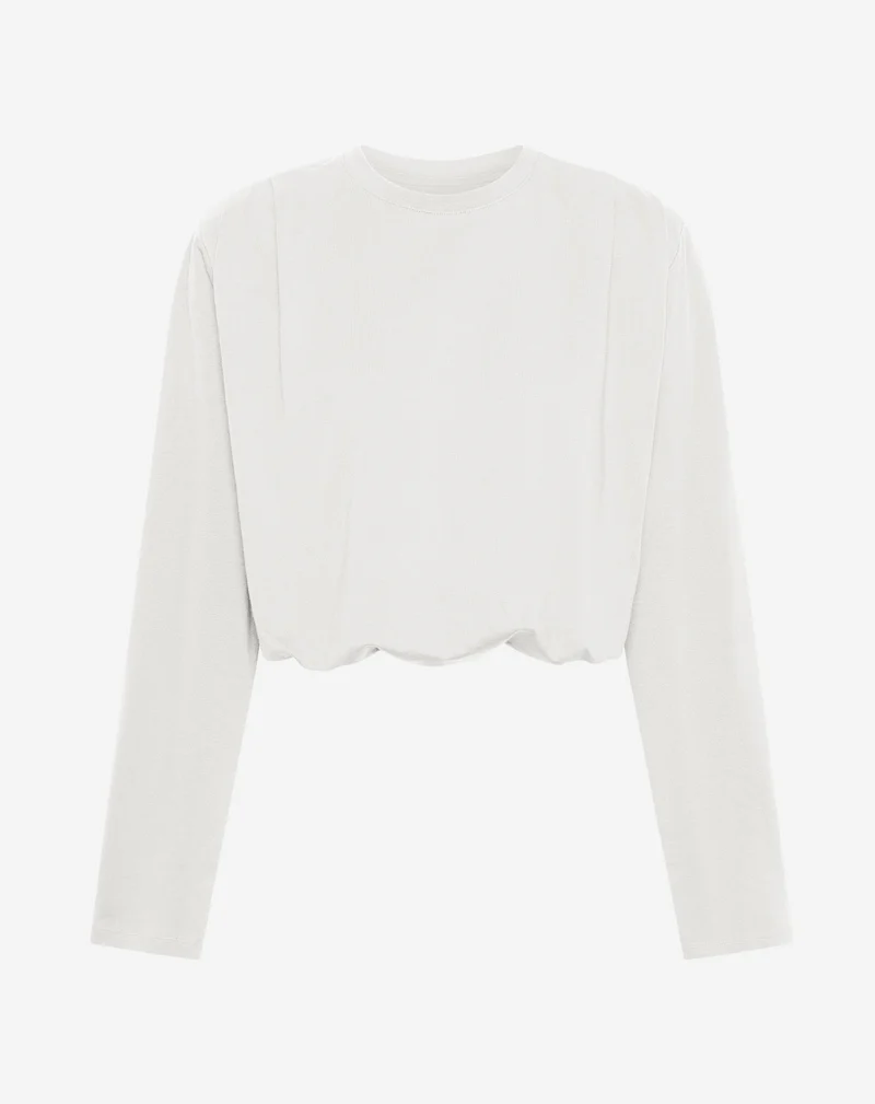 PADDED SHOULDER BUBBLE HEM LONGSLEEVE TEE CRÈME