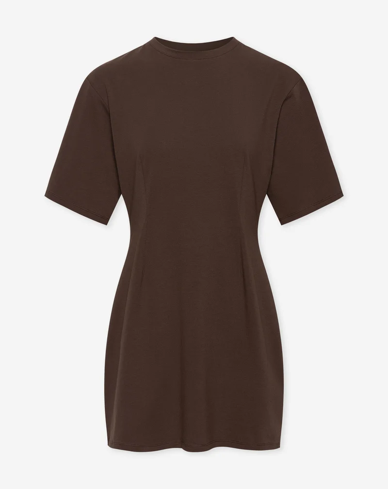 PLEATED SHORT SLEEVE DRESS BRUIN