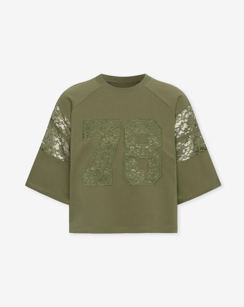 78 RAGLAN LACE TEE DONKER OLIJFGROEN