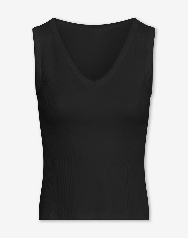 SLEEVELESS VNECK RIB TOP ZWART