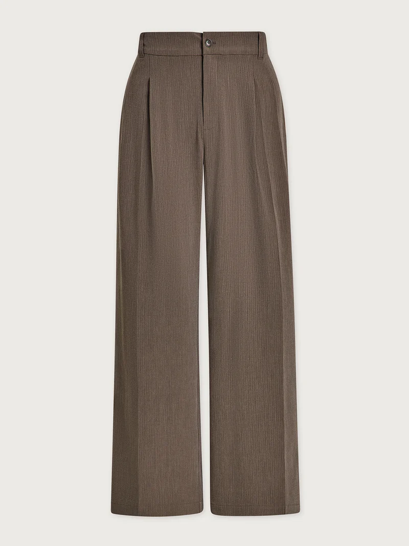 Textured Pinstripe Pleated Wide Leg Trouser Regular