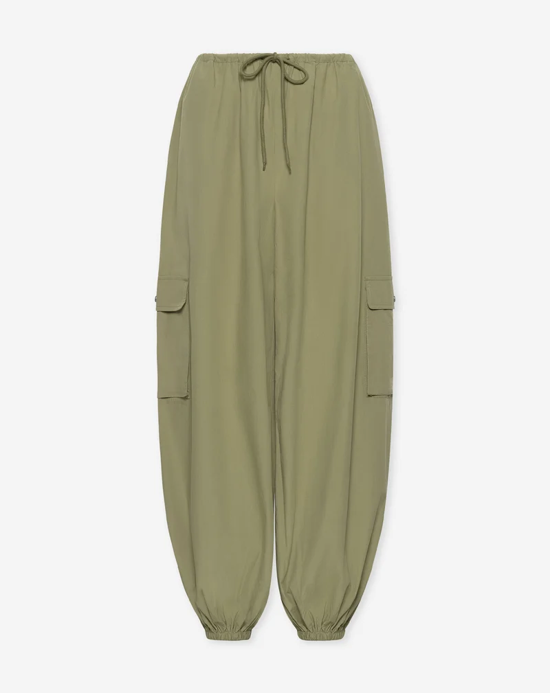 PEGGY POPLIN CARGO BALLOON PANTS PETITE OLIJFGROEN