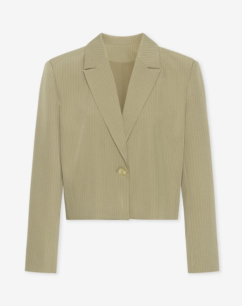 SELLAH CROPPED BLAZER PIN STRIPE OLIJFGROEN