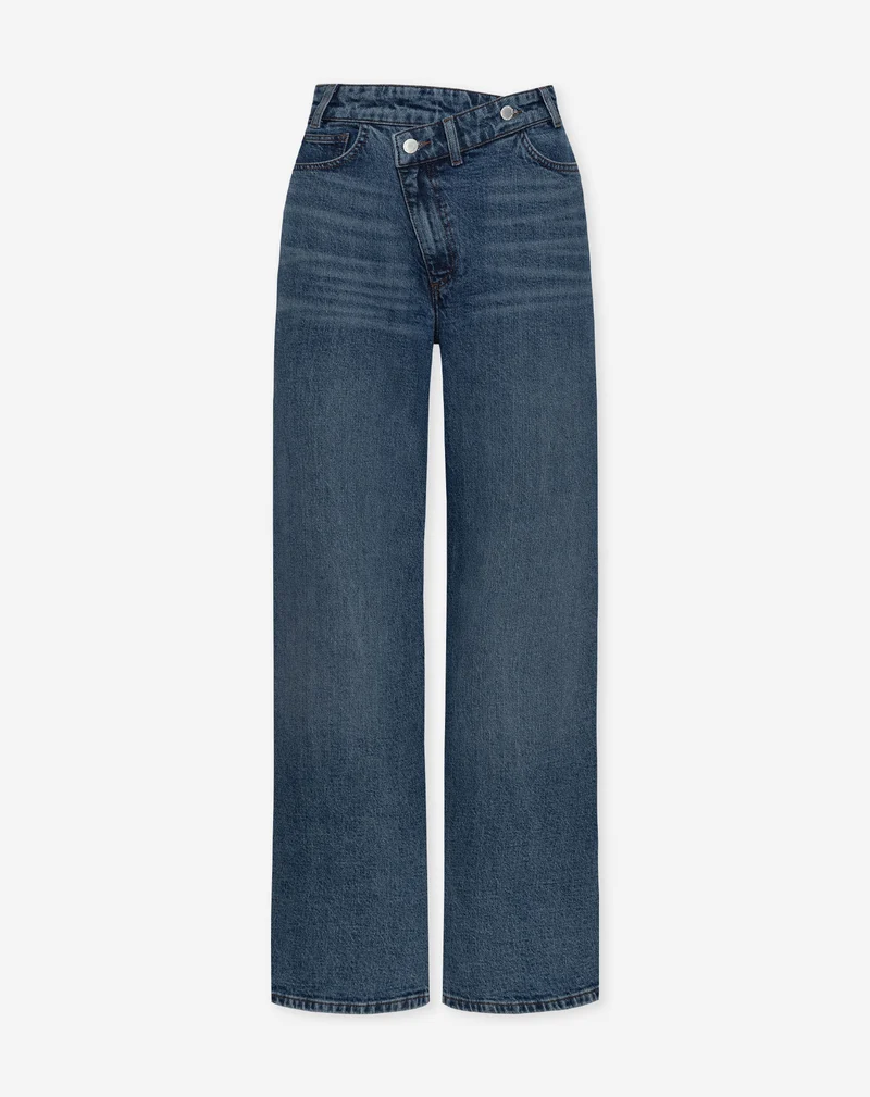 ELVY CROSSOVER WIDE LEG JEANS DONKERBLAUW