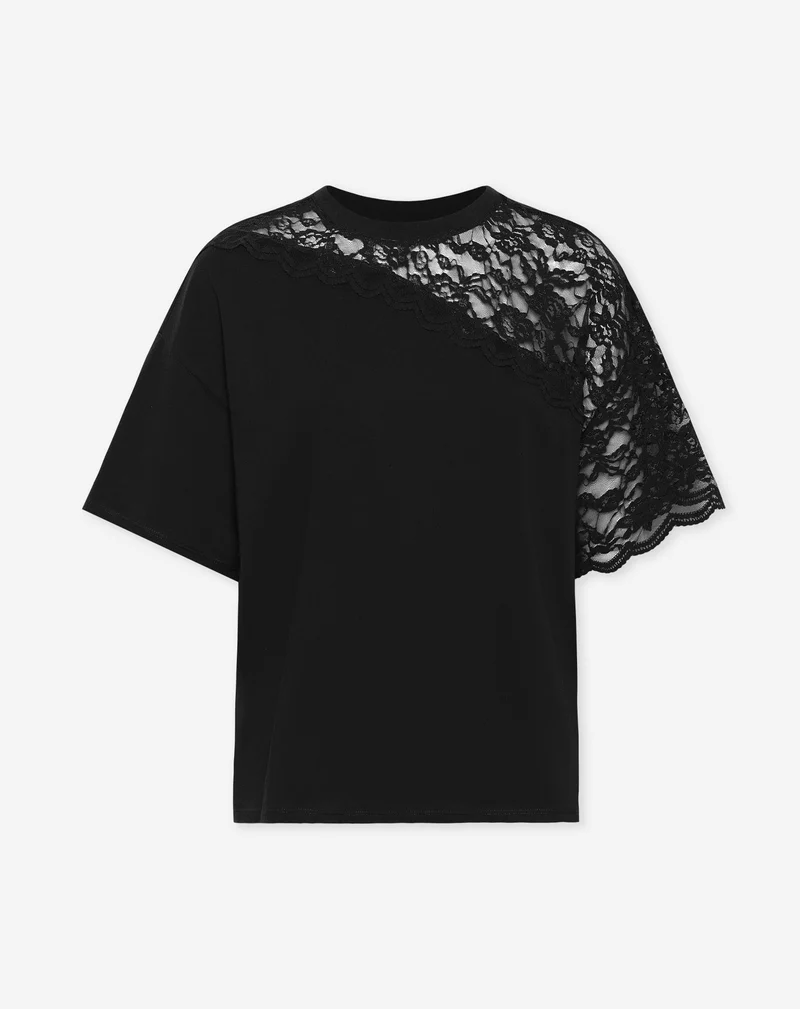 LACE BOXY TEE ZWART