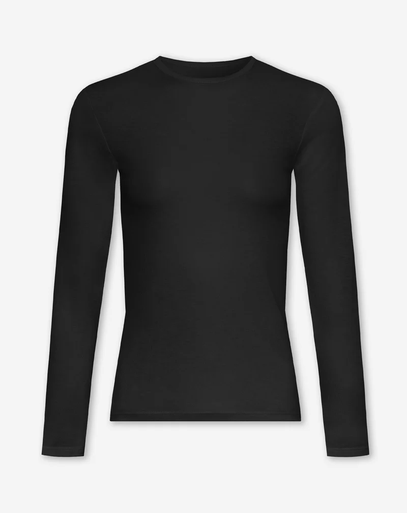 SHEER FITTED LONGSLEEVE TEE ZWART