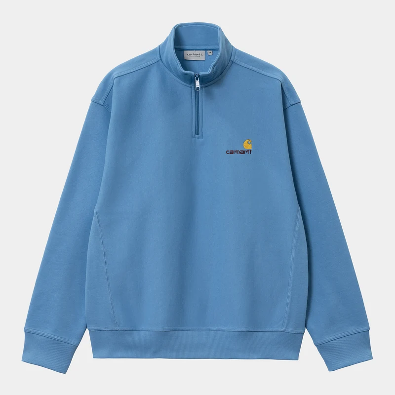 Carhartt WIP Heren halve rits American Script Sweatshirt - Zwembad