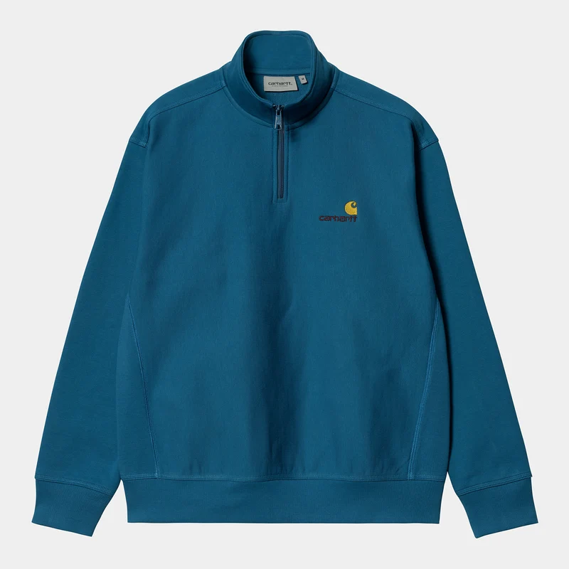 Carhartt WIP Heren halve rits American Script Sweatshirt - Amalfi