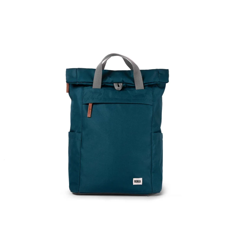 ROKA Finchley Een turquoise middelgrote tas van gerecycled canvas